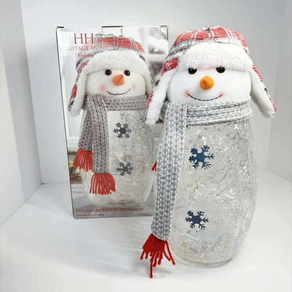 Heritage Home Holiday LED Handcrafted Snowman Crackle Glass Lamp 14